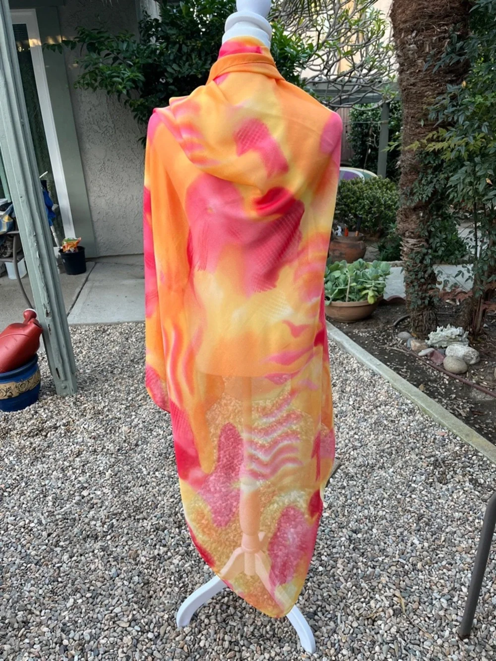 Stunning Vibrant Pink & Orange Watercolor Scarf/Shawl Large 45 x 65”